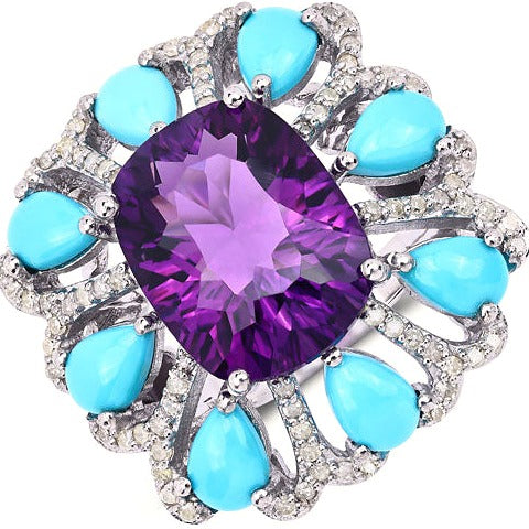 Amethyst, Turquoise Sterling Silver Ring