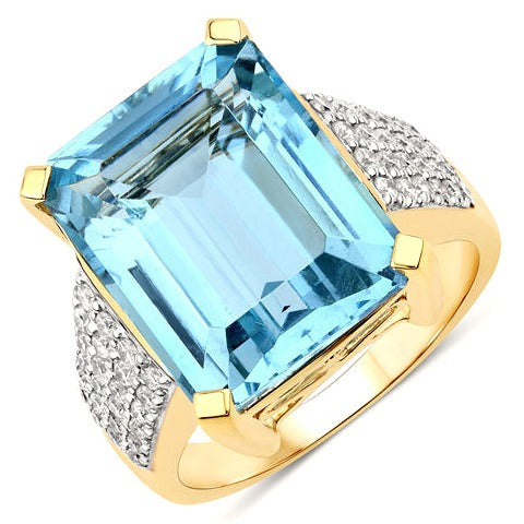 Aquamarine and White Diamond 14K Yellow Gold Ring