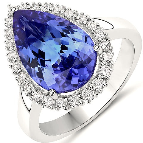 Tanzanite & Diamond 14K White Gold Ring Style K