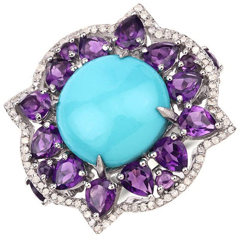Amethyst, Turquoise Sterling Silver Ring Style B