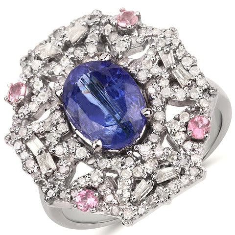 Pink Tourmaline, Kyanite Sterling Silver Ring