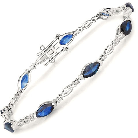 Blue Sapphire & Diamond 14K White Gold Style B