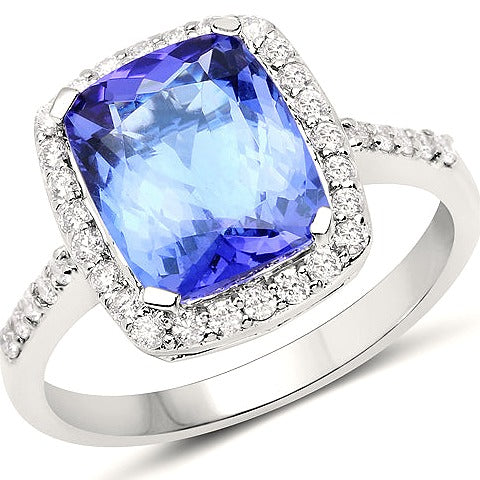 14K White Gold Tanzanite & Diamond Ring Style J