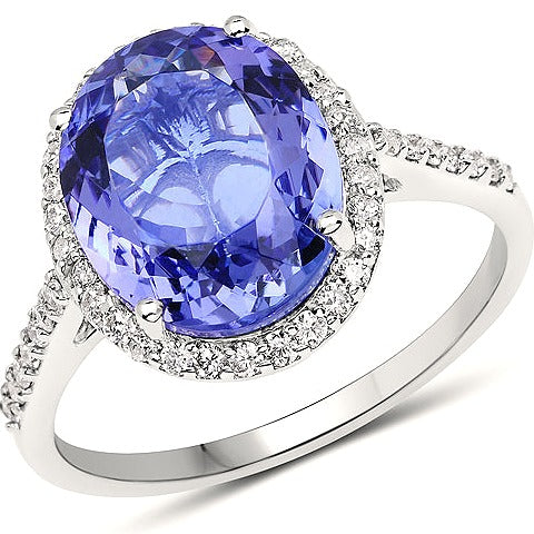 14K White Gold Tanzanite & Diamond Ring Style K