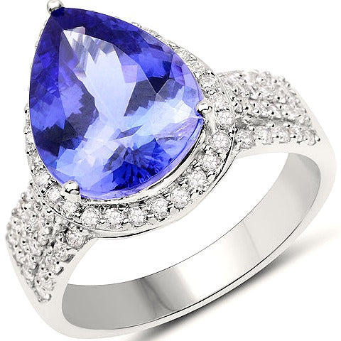 14K White Gold Tanzanite and White Diamond Ring