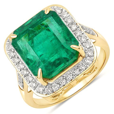 Igi Certified 10.99 Carat Emerald 14K Yellow Gold Ring