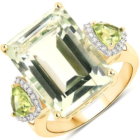 Green Amethyst, Peridot 14K Yellow Gold Ring