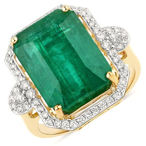 Igi Certified 12.02 Carat Emerald 14K Yellow Gold Ring