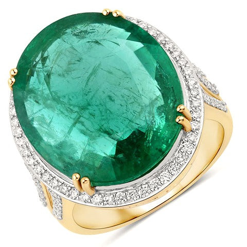 Igi Certified 13.48 Carat Emerald 14K Yellow Gold Ring