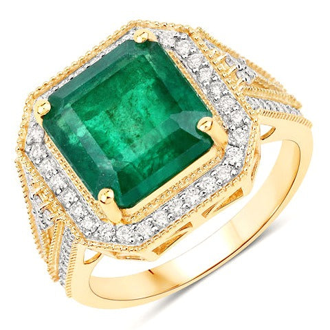 Igi Certified 6.20 Carat Emerald 14K Yellow Gold Ring