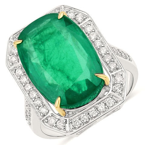 Igi Certified 11.78 Carat Emerald 14K Yellow & White