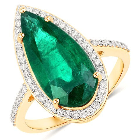 Igi Certified Zambian Emerald 14K Yellow Gold Ring Style I