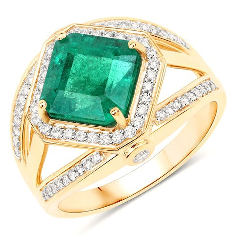 Igi Certified 3.48 Carat Emerald 14K Yellow Gold Ring