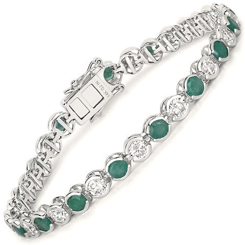 Emerald & Diamond 14K White Gold Bracelet Style C