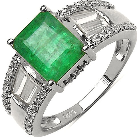 Zambian Emerald, White Zircon 14K Yellow Gold Ring
