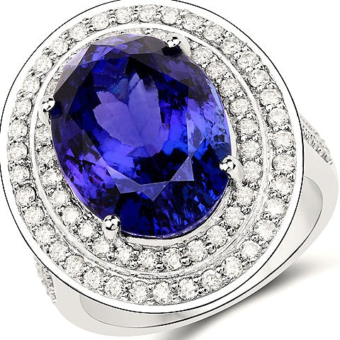 Tanzanite 18K White Gold Ring (13.78 ct)