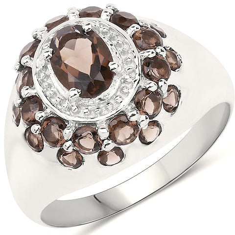 Smoky Quartz Sterling Silver Ring (1.90 ct)