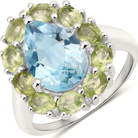 Blue Topaz & Peridot Sterling Silver Ring Style D