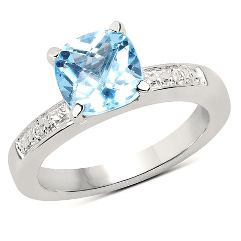 Blue Topaz & Topaz Sterling Silver Ring (2.71 ct)