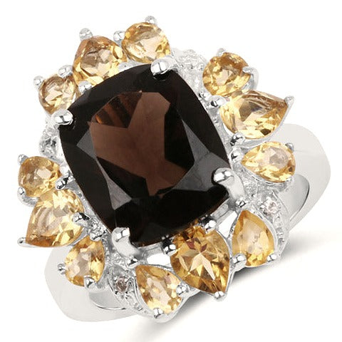Smoky Quartz, Citrine & Topaz Sterling Silver Ring Style C