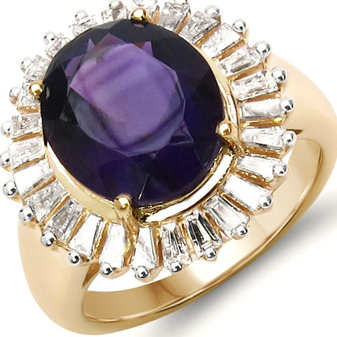 Amethyst & White Diamond 10K Yellow Gold Ring