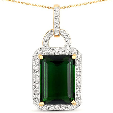 Green Tourmaline 14K Yellow Gold Pendant Style F
