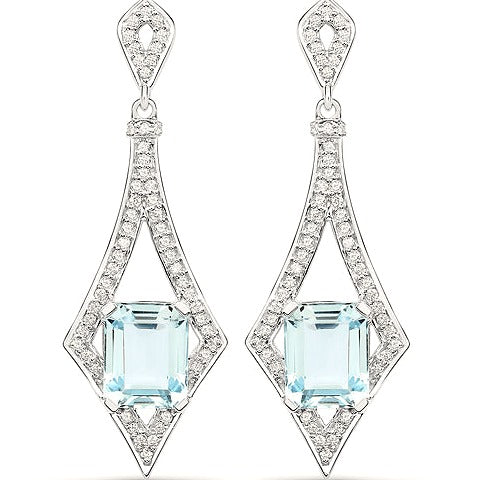 Aquamarine 14K White Gold Earrings Style B