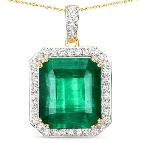 Igi Certified 13.23 Carat Zambian Emerald 14K Yellow Gold Pendant