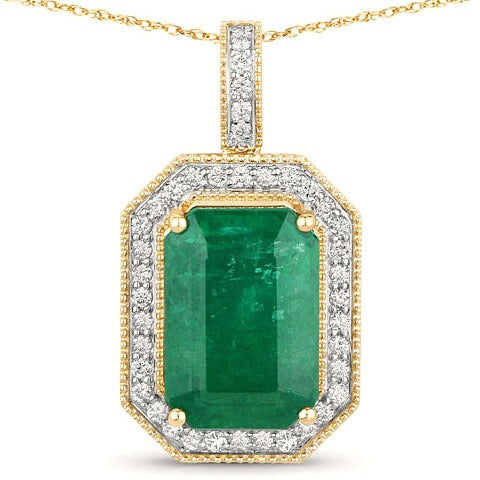 Igi Certified 8.74 Carat Zambian Emerald 14K Yellow Gold Pendant