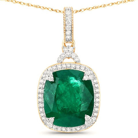 Igi Certified 8.95 Carat Zambian Emerald 14K Yellow Gold Pendant