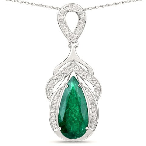 Igi Certified 4.14 Carat Zambian Emerald 14K White Gold Pendant