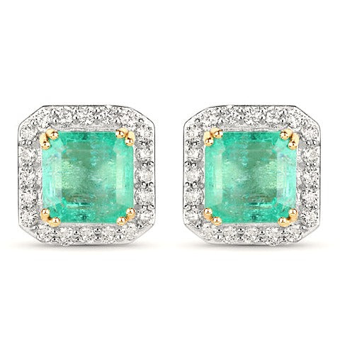 Colombian Emerald 14K Yellow Gold Earrings