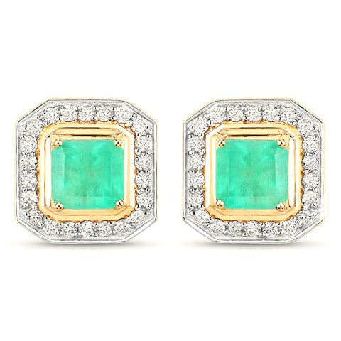 Colombian Emerald 14K Yellow Gold Earrings Style B