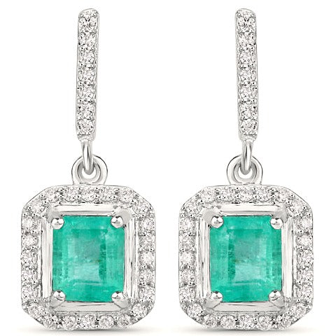 Colombian Emerald 14K White Gold Earrings