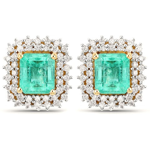 Colombian Emerald 14K Yellow Gold Earrings