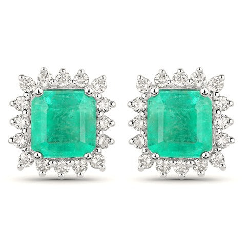 Colombian Emerald 14K White Gold Earrings Style B