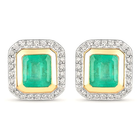 Colombian Emerald 14K Yellow Gold Earrings Style D