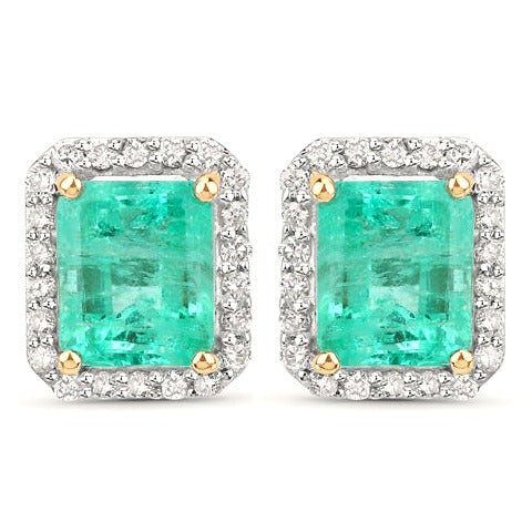 Colombian Emerald 14K Yellow Gold Earrings