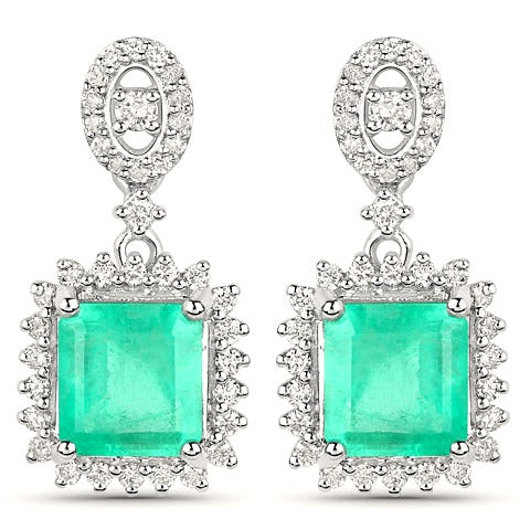 Colombian Emerald 14K White Gold Earrings Style C