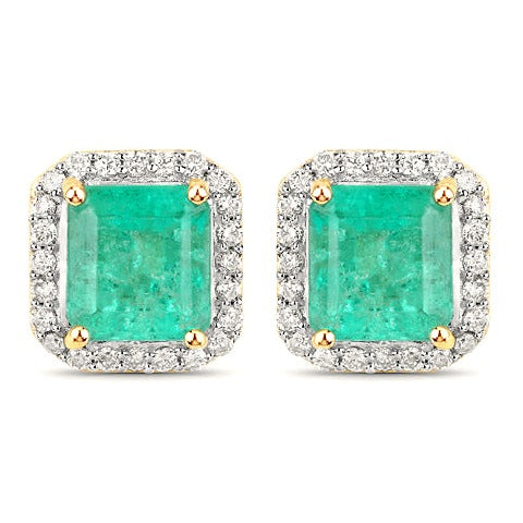 Colombian Emerald 14K Yellow Gold Earrings Style G