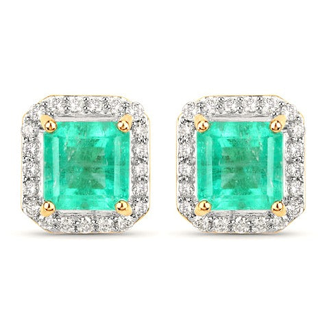 Colombian Emerald 14K Yellow Gold Earrings Style H