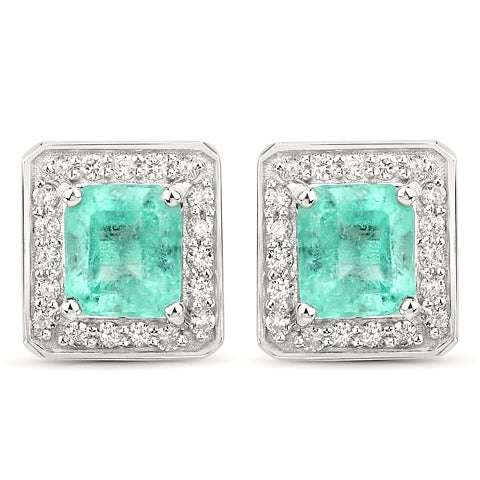 Colombian Emerald 14K White Gold Earrings Style E