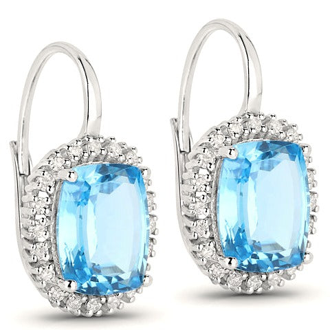Swiss Blue Topaz 14K White Gold Earrings