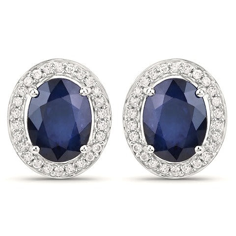 Blue Sapphire 14K White Gold Earrings (4.14 ct)