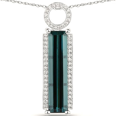 Blue Tourmaline 14K White Gold Pendant Style E