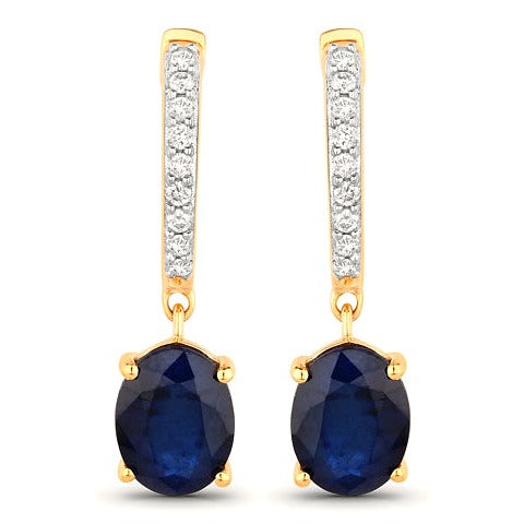 Blue Sapphire 14K Yellow Gold Earrings (3.24 ct)