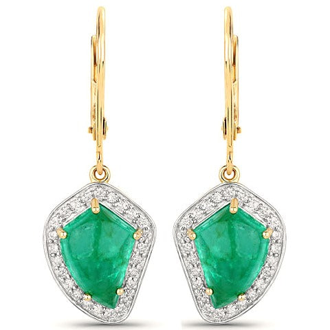 Colombian Emerald 14K Yellow Gold Earrings Style J