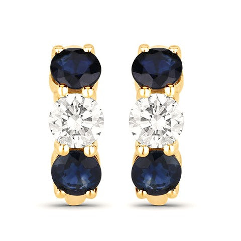 Blue Sapphire and Diamond 14K Yellow Gold Earrings