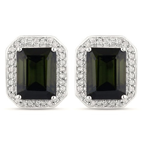 Green Tourmaline 14K White Gold Earrings Style D