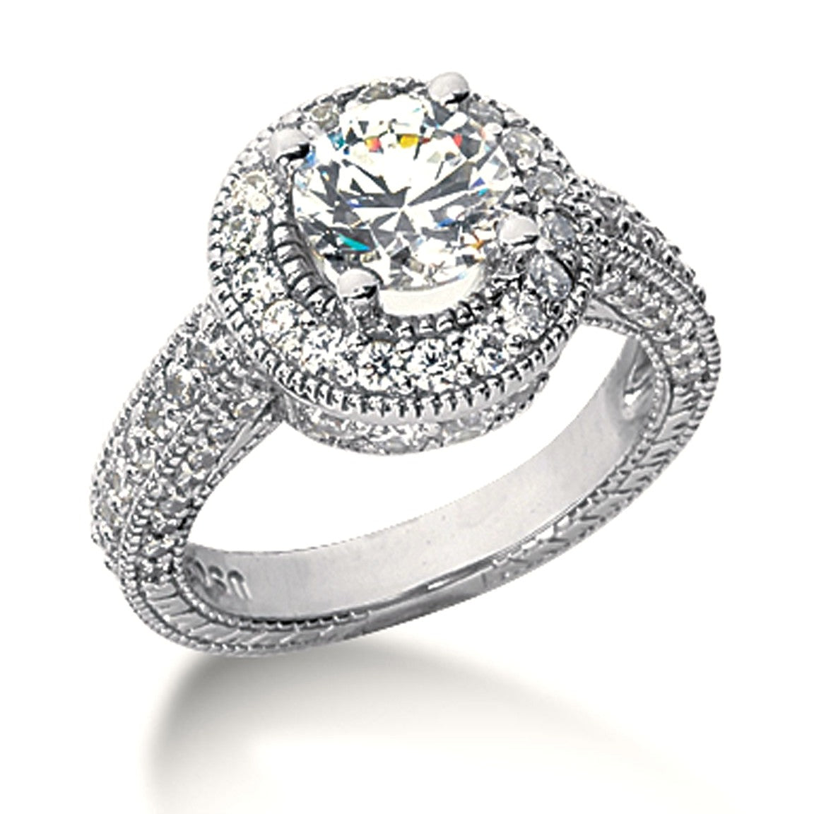 14k White gold Vintage Halo Diamond Semi-Mount - Side View | BIJOLINA